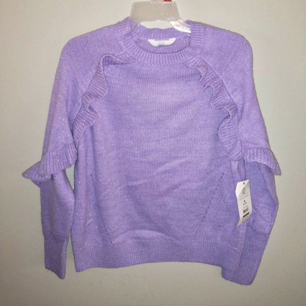 time and tru women's ruffle sweater purple Medium (8-10) metallic knit W-288